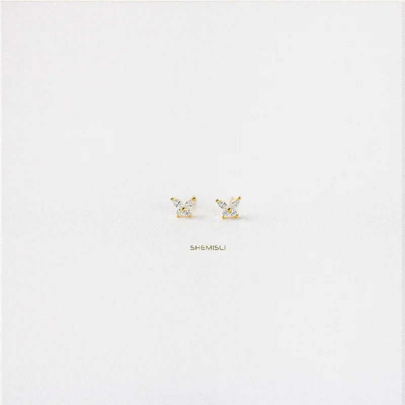 Stacked drop earrings-Tiny CZ Butterfly Studs Earrings, Unisex, Gold, Silver SHEMISLI - SS043