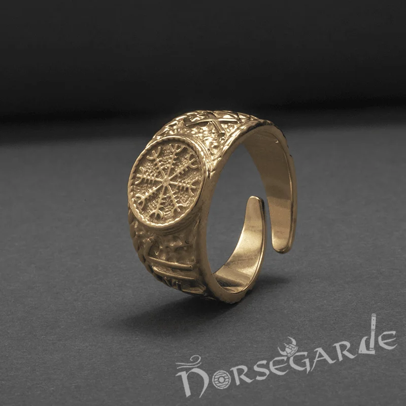 Solid stone rings-Handcrafted Helm of Awe Signet Ring - Gold