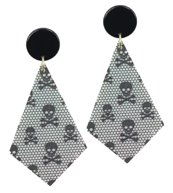 Glowing druzy earrings-Black Tie Skull Earring