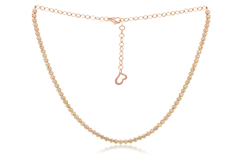 Burnished name necklaces-14 kt rose gold, 14"  diamond choker necklace featuring 1.03 cts tw round diamonds