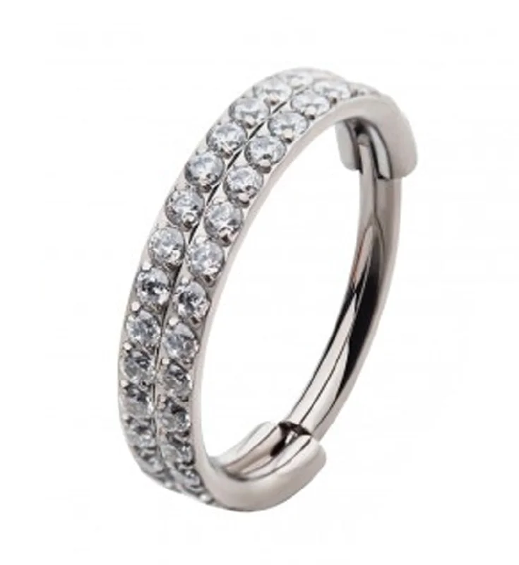 Flowing art rings-Double Row Side Face CZ Titanium Hinged Segment Ring