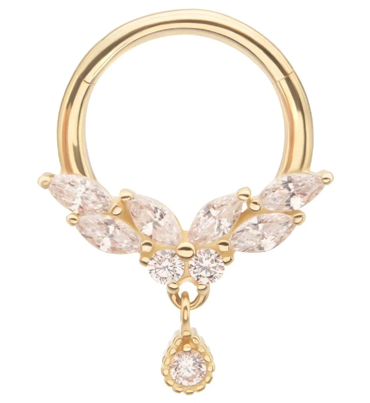 Solo dot rings-14kt Gold Butterfly Teardrop Dangle Clear CZ Hinged Segment Ring