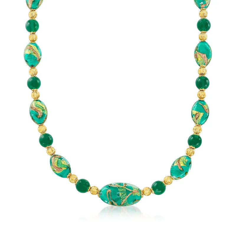 Lunar sign necklaces-Ross-Simons Italian Multicolored Murano Glass Bead Necklace in 18kt Gold Over Sterling