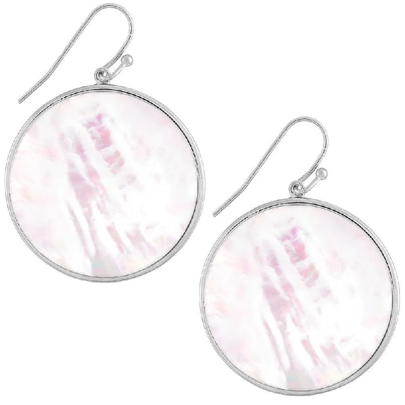 Bold hoop earrings-Sterling Silver Large Round White MOP Earrings