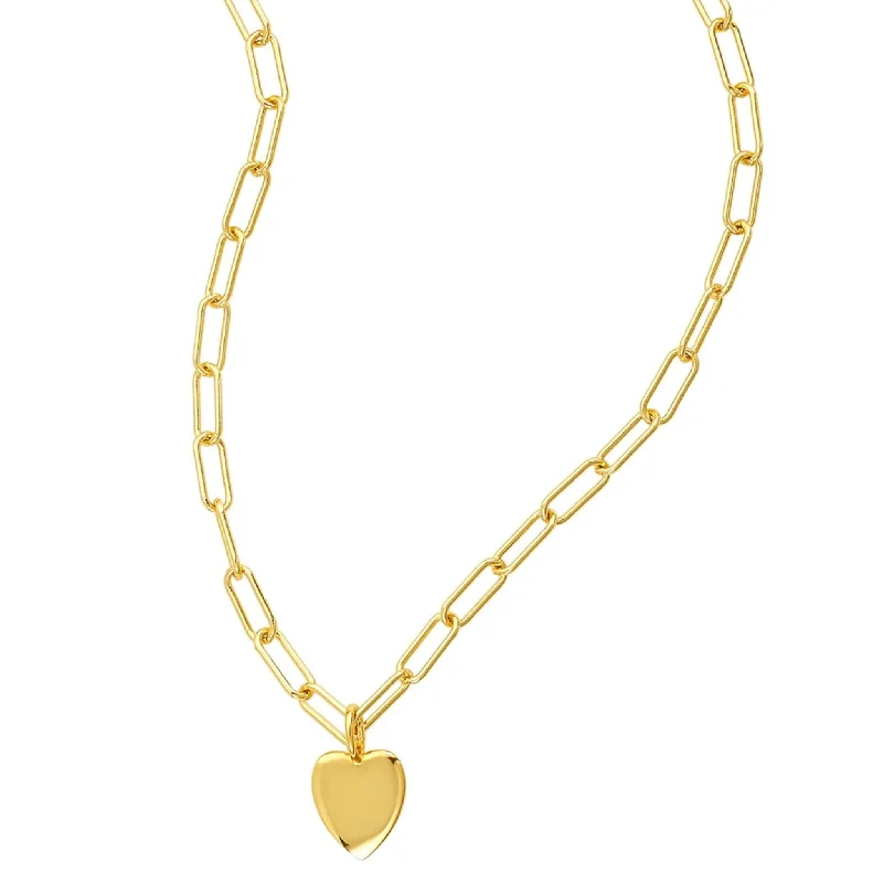 Heavy link necklaces-Adornia 25" Heart Charm Paper Clip Chain Necklace gold