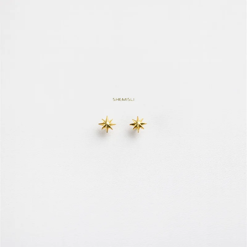 Petite pearl earrings-Tiny Star Studs Earrings, Starburst Studs, Celestial Earrings for Stacking, Unisex, Gold, Silver SHEMISLI - SS032