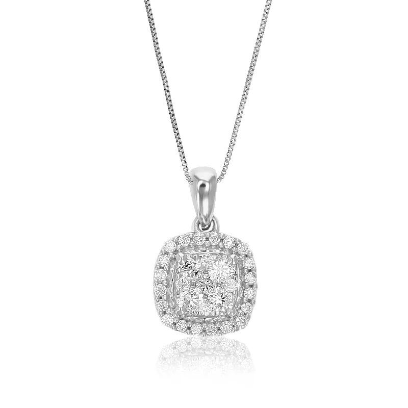 Woven knot necklaces-1/4 cttw Lab Grown Diamond Cushion Cluster Pendant Necklace .925 Sterling Silver 1/2 Inch with 18 Inch Chain