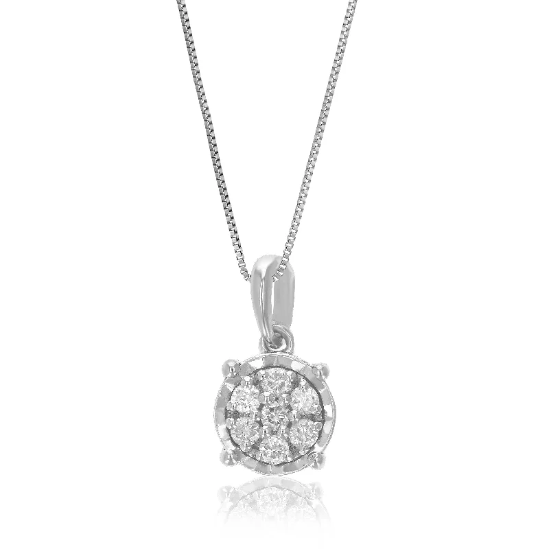 Ripple shape necklaces-1/10 cttw Lab Grown Diamond Round Circle Pendant Necklace .925 Sterling Silver 1/4 Inch With 18 Inch Chain