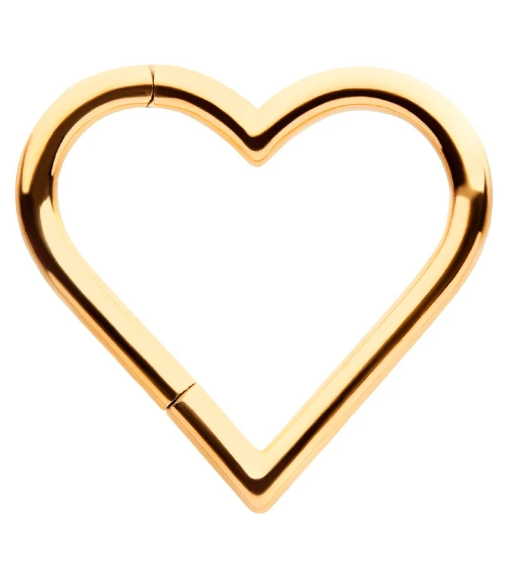 Slide band rings-24kt Gold PVD Heart Titanium Hinged Segment Ring