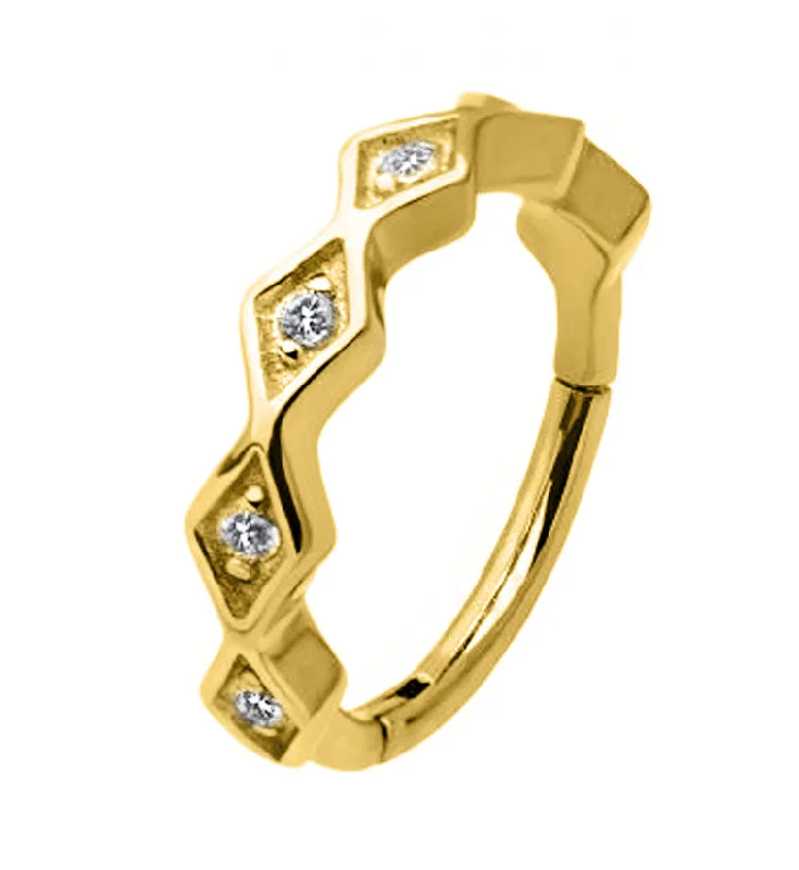 Waxing moon rings-Gold PVD Diamond Shaped Clear CZ Hinged Segment Ring