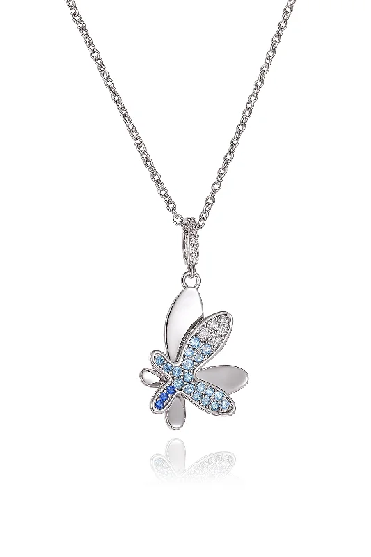 Relic coin necklaces-Silver Gradient Blue Pavé Diamond Butterfly Pendant Necklace