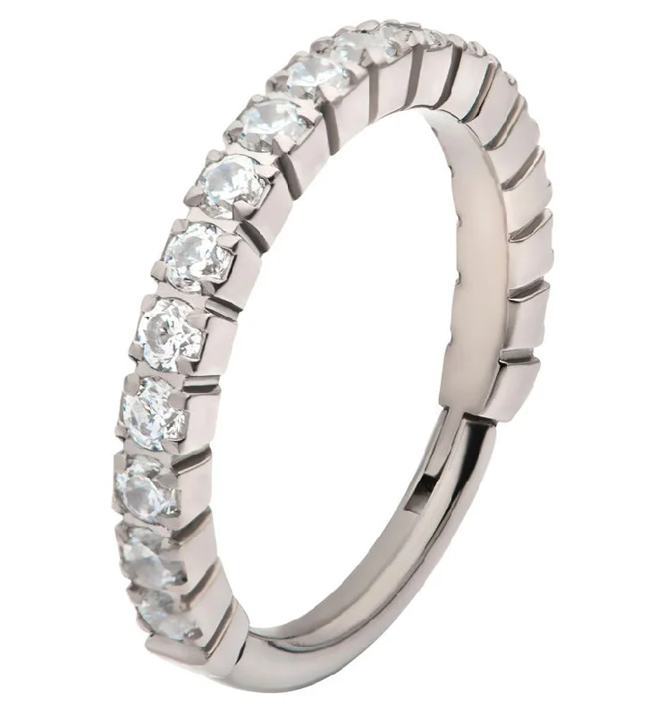 Pentagon gem rings-Bracketed Side Facing CZ Titanium Hinged Segment Ring