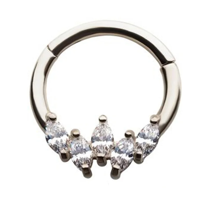 Petite pearl rings-Auroral CZ Hinged Segment Ring