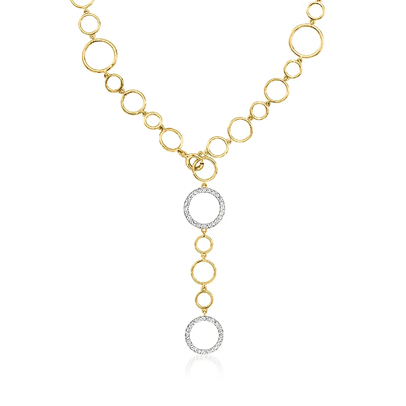 Mirror finish necklaces-Ross-Simons Diamond Circle-Link Lariat Necklace in 18kt Gold Over Sterling