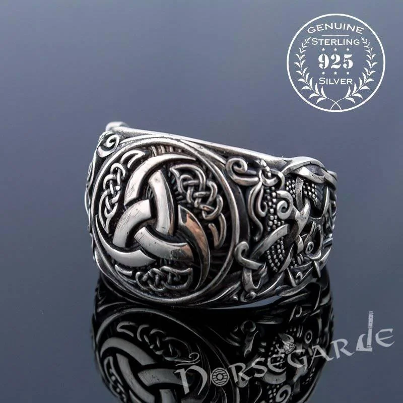 Lunar theme rings-Handcrafted Horn Triskelion Mammen Style Ring - Sterling Silver