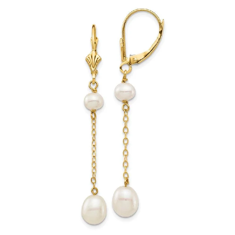 Alloy blend earrings-14K 5-7mm White Rice Freshwater Cultured Pearl Leverback Earrings