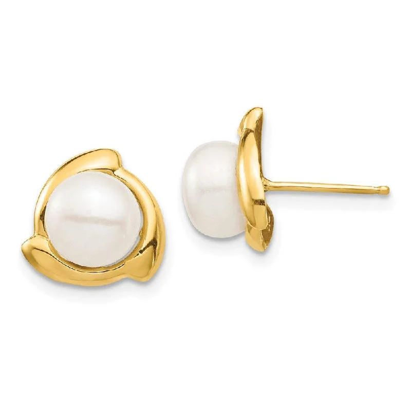 Corded tassel earrings-14K 7-8mm White Button Freshwater Cultured Pearl Post Earrings