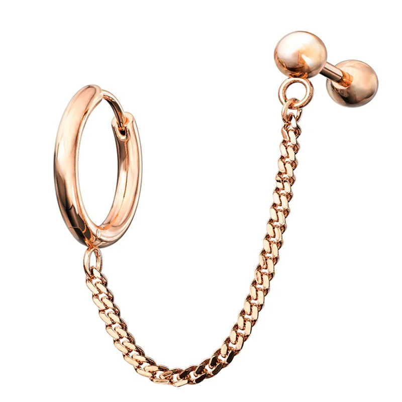 Flowing art rings-Rose Gold PVD Linked Hinged Hoop Ring & Cartilage Barbell