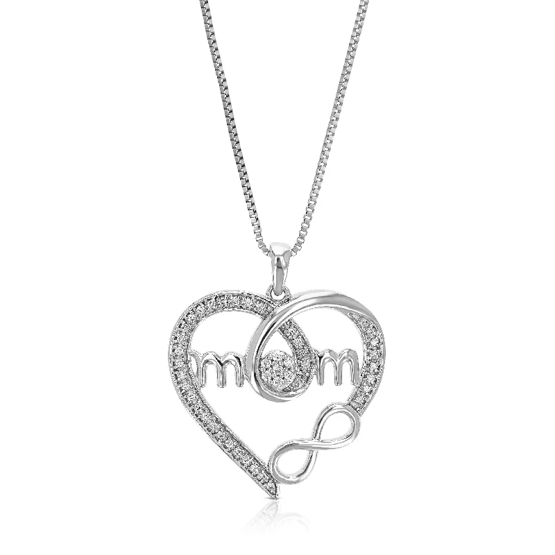 Aged silver necklaces-1/6 cttw Lab Grown Diamond Heart Pendant Necklace .925 Sterling Silver 1 Inch With 18 Inch Chain