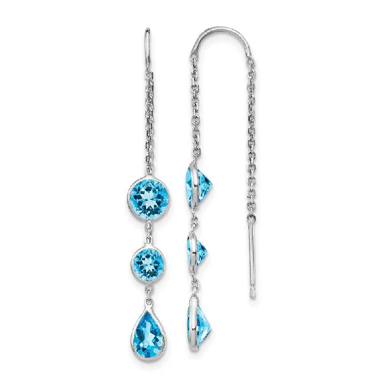 Solo dot earrings-14k White Gold Blue Topaz Dangle U Wire Earrings