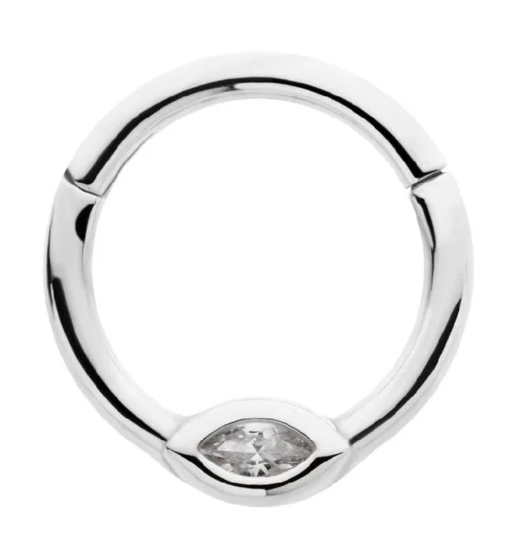 Sloped shank rings-Oval Clear CZ Stainless Steel Hinged Segment Ring