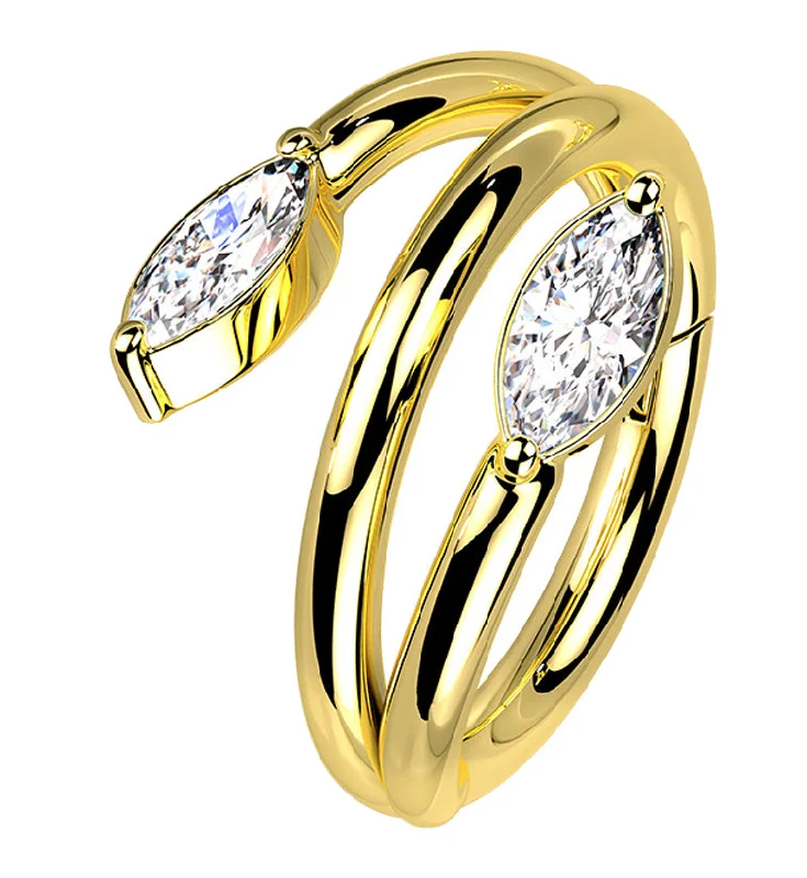 Hawk feather rings-Gold PVD Wrap CZ Hinged Segment Ring