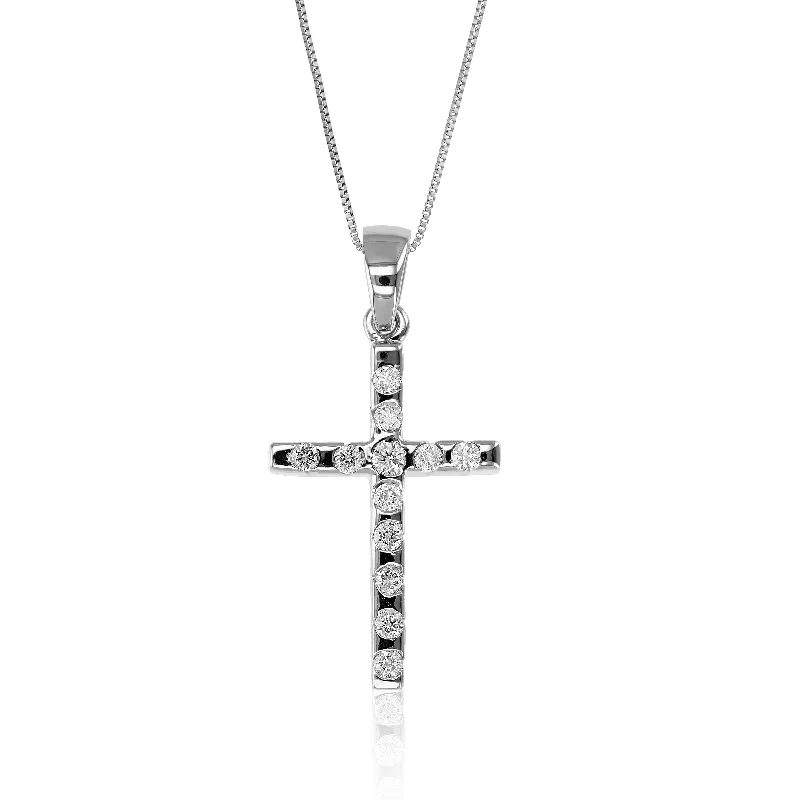 Coil knot necklaces-1/3 cttw Diamond Pendant, Diamond Cross Pendant Necklace for Women in 14K White Gold with 18 Inch Chain, Prong Setting