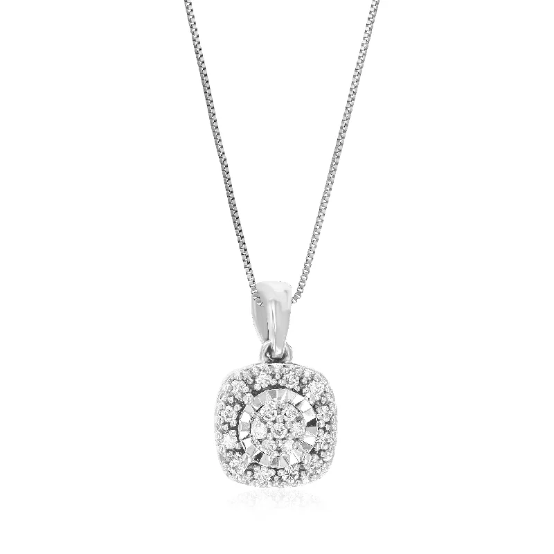 Delicate filigree necklaces-1/10 cttw Lab Grown Diamond Square Pendant Necklace .925 Sterling Silver 1/3 Inch With 18 Inch Chain