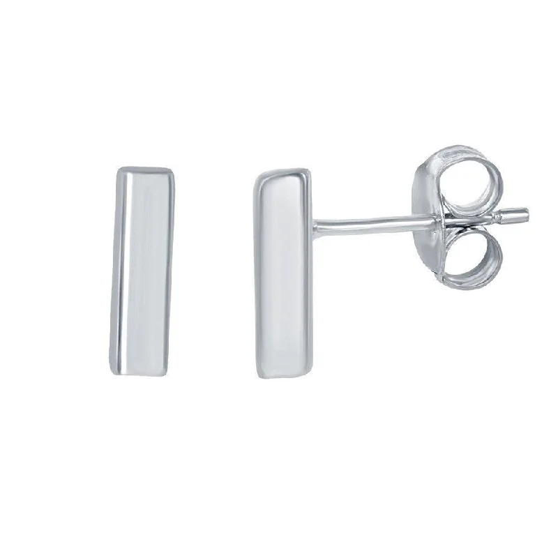 Orbit phase earrings-Sterling Silver Small Bar Stud Earrings