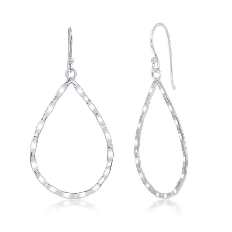 Apatite earrings-Sterling Silver Hammered Pear Shaped Earrings