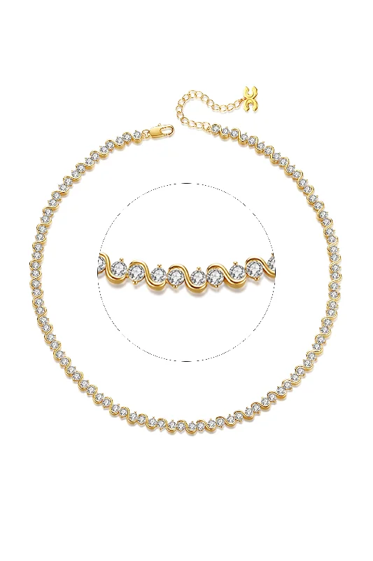 Relic coin necklaces-Gold Wave Zirconia Tennis Choker Necklace