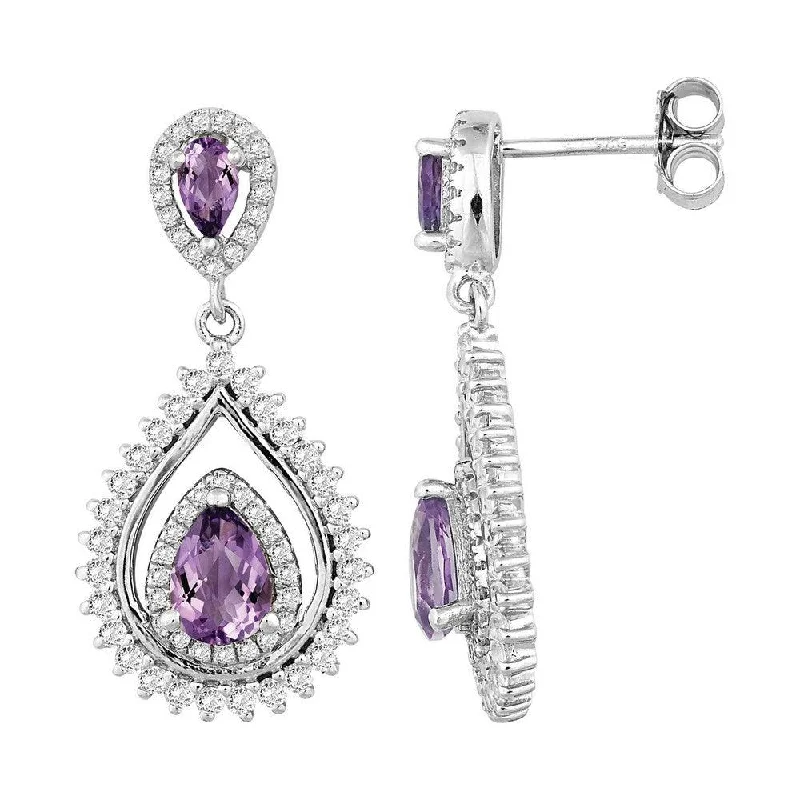 Bead-wrapped earrings-Sterling Silver Double Pear Amethyst Earrings