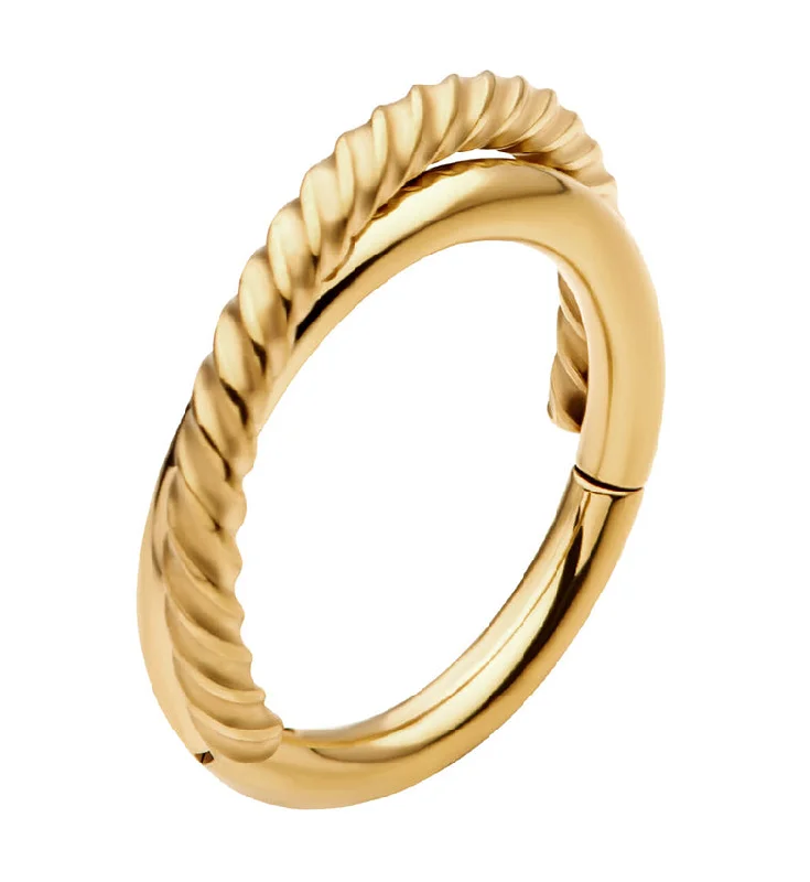 Mirror gloss rings-Gold PVD Entwine Twist Stainless Steel Hinged Segment Ring