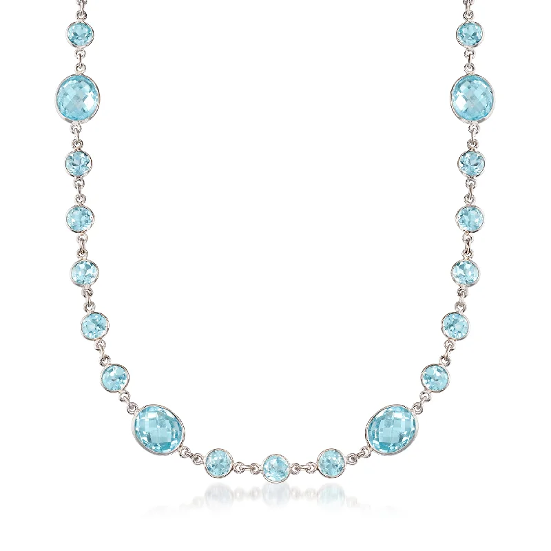 Solid chain necklaces-Ross-Simons Bezel-Set Blue Topaz Necklace in Sterling Silver