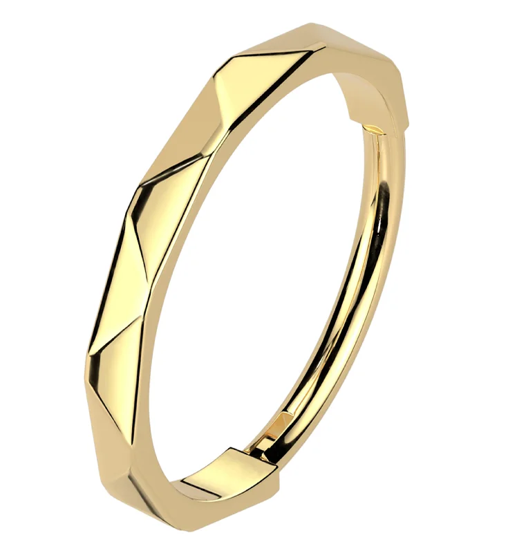 Waxing moon rings-Gold PVD Thin Faceted Titanium Hinged Segment Ring