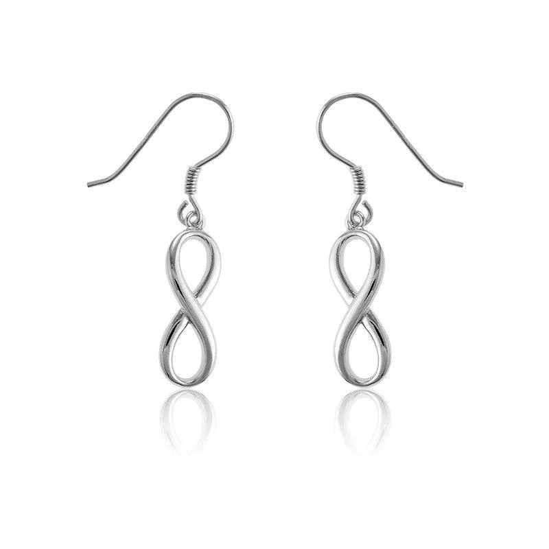 Kelp motif earrings-Sterling Silver Infinity "Figure 8" Solid Dangling Earrings