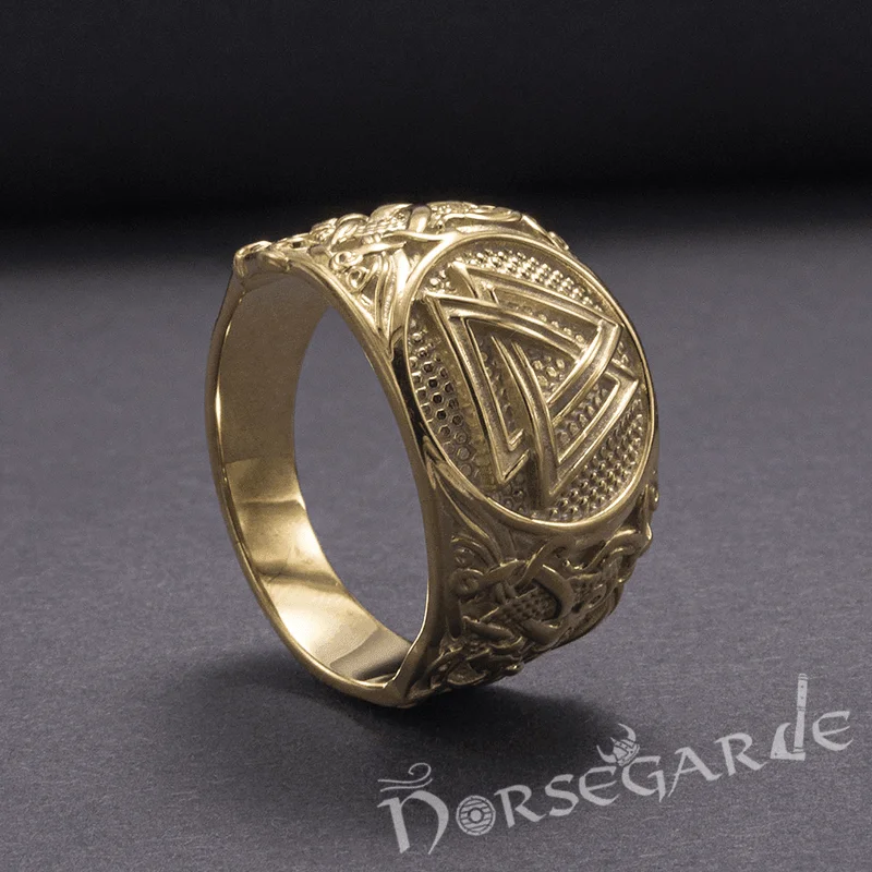 Tide style rings-Handcrafted Valknut Rune Mammen Style Ring - Gold