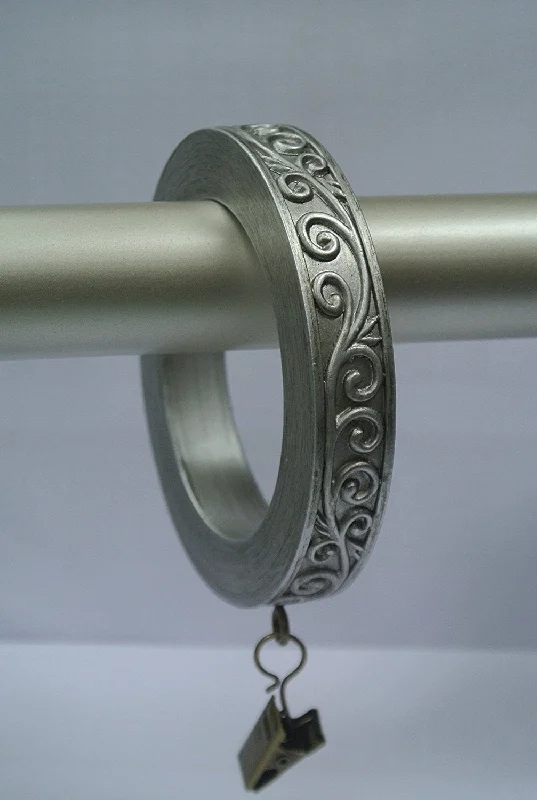 Satin silver rings-Set of 8 Large Scroll Designer Curtain Rings in Pewter