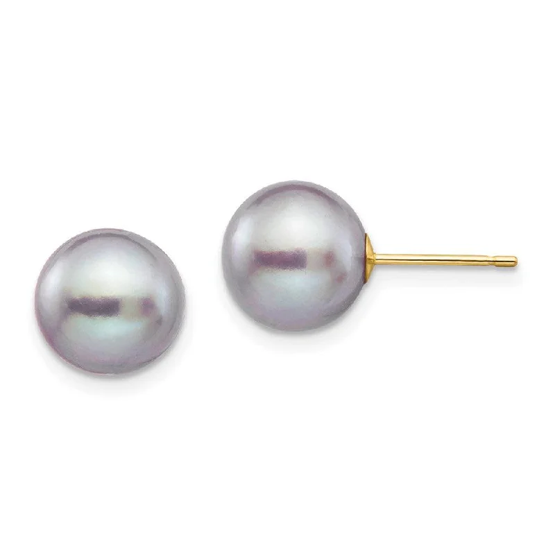 Silk thread earrings-14k 9-10mm Grey Round Freshwater Cultured Pearl Stud Post Earrings