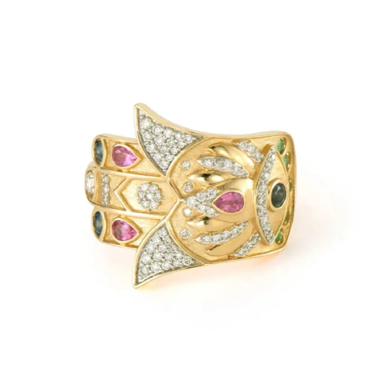 Thin stack rings-14K Bejeweled Sideways Hamsa Ring