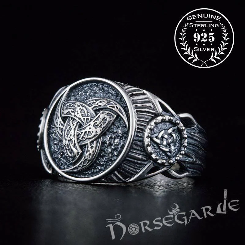 Matte enamel rings-Handcrafted Horn Triskelion Druid Signet Ring - Sterling Silver