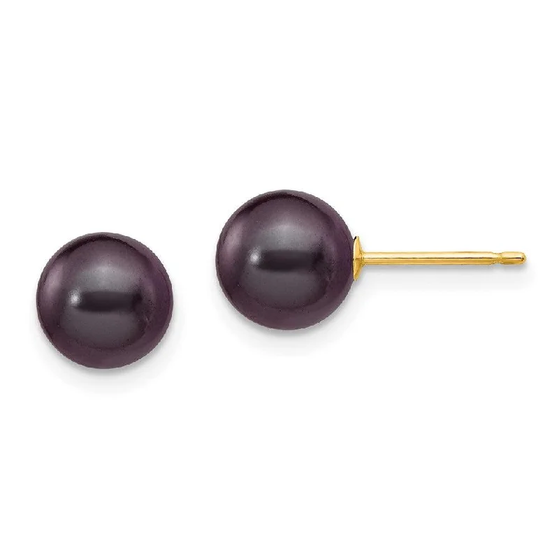 Cedar wood earrings-14k 7-8mm Black Round Freshwater Cultured Pearl Stud Post Earrings