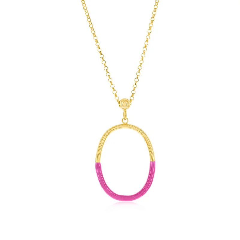 Unity charm necklaces-Sterling Silver, Rose Violet Enamel Oval Necklace - Gold Plated