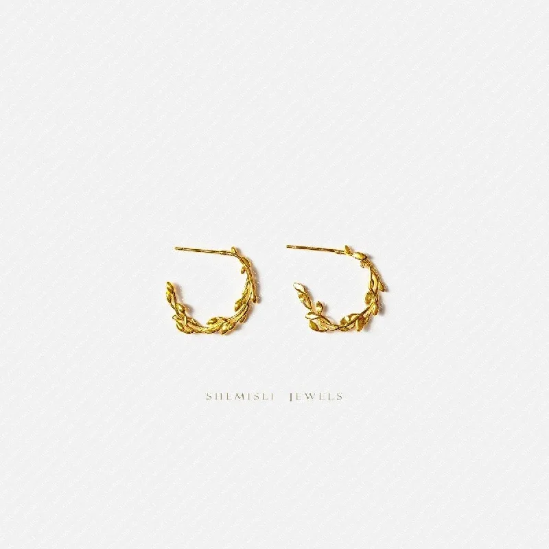 Jazz deco earrings-Olive Wreath Hoop Studs, Gold, Silver SHEMISLI SS362