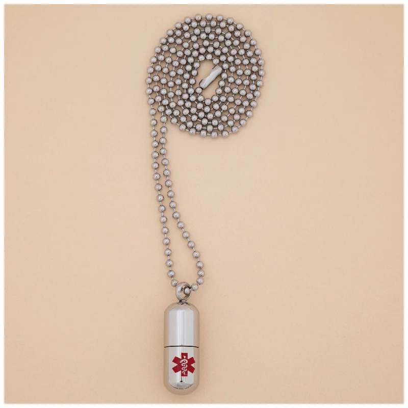 Holy cross necklaces-Stainless Steel Medical Alert Pill Container Necklace