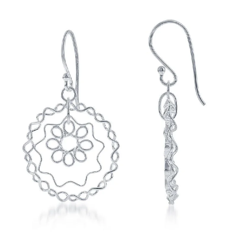 Flowing art earrings-Sterling Silver Wire Flower and Star Earrings