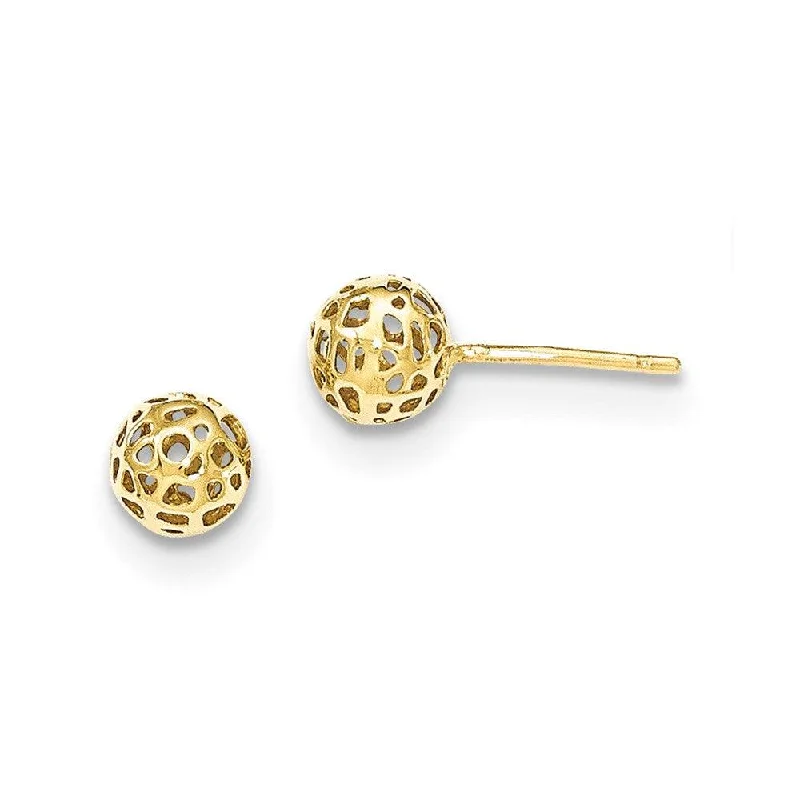 Orbit phase earrings-14K Yellow Gold Fancy Ball Post Earrings