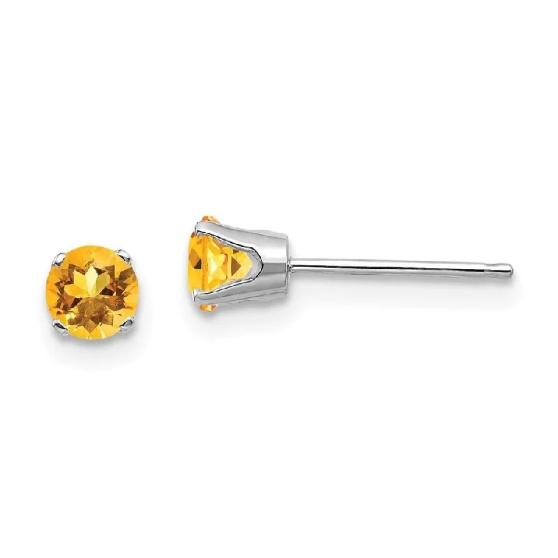 Gypsy weave earrings-14k White Gold 4mm Citrine Stud Earrings