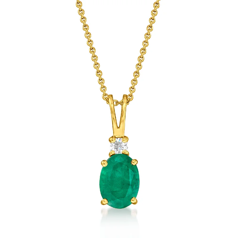 Delicate filigree necklaces-Ross-Simons Emerald Pendant Necklace With Diamond Accent in 14kt Yellow Gold