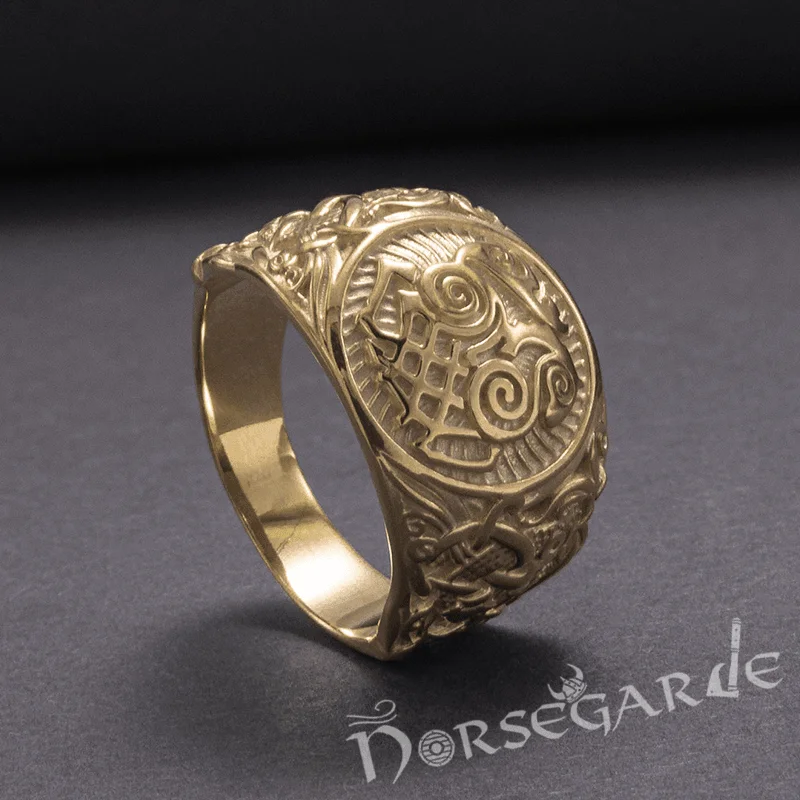 Dusk gothic rings-Handcrafted Sleipnir Mammen Style Ring - Gold